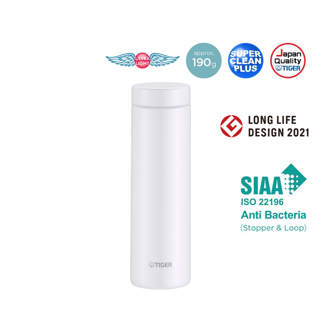 Tiger Anti-Bacteria Double Stainless Steel Thermal Mug 500ml - Frost White (MMZ-K050 WF)
