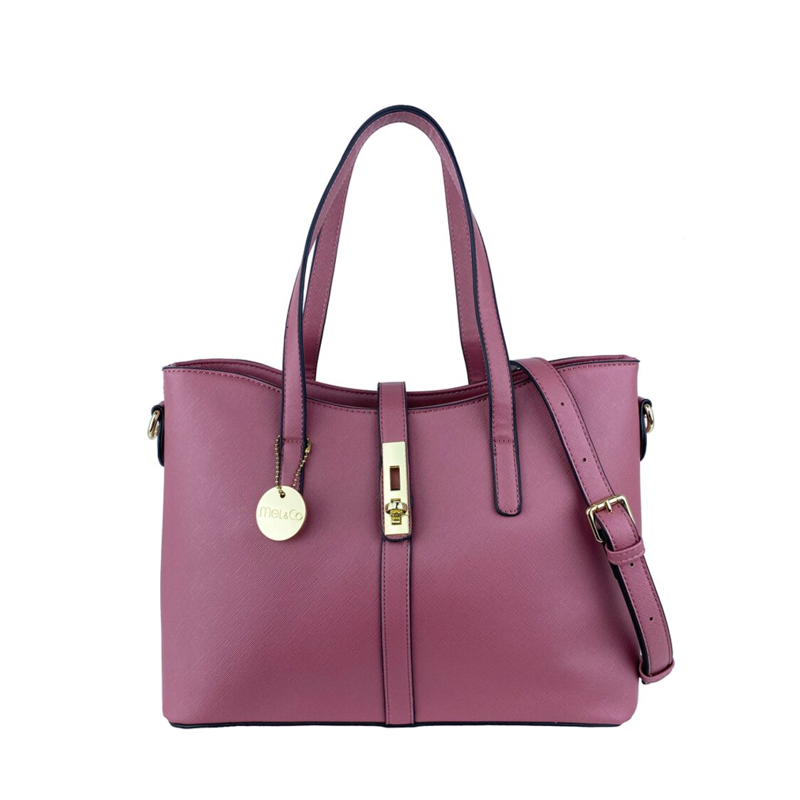 Mel&Co Saffiano-Effect Curve Top Satchel Shoulder Bag Rose MH2021-Rose