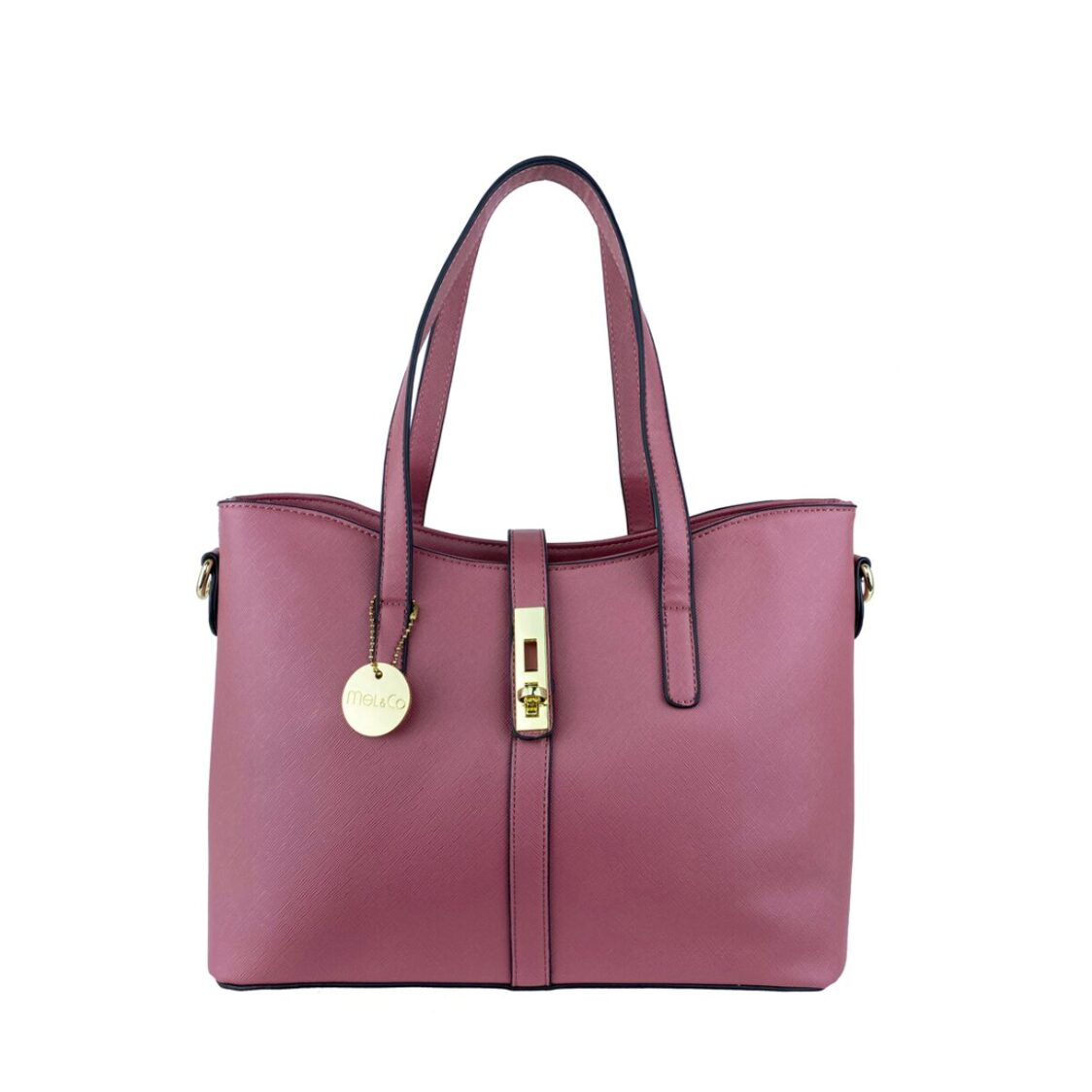 Mel&Co Saffiano-Effect Curve Top Satchel Shoulder Bag Rose MH2021-Rose