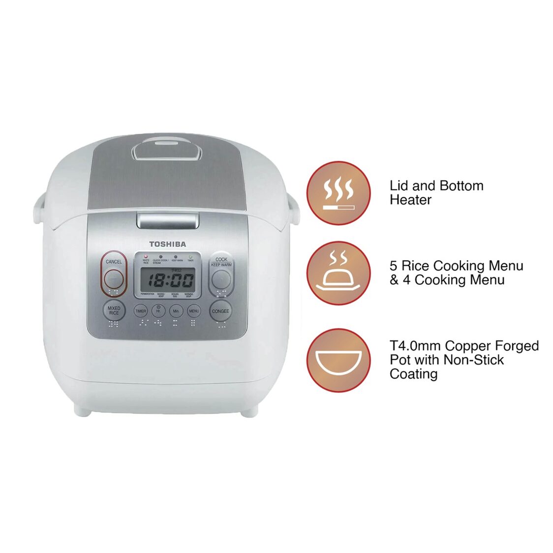 TOSHIBA Electric Rice Cooker 1.8L (RC-18NMFEIS WT)