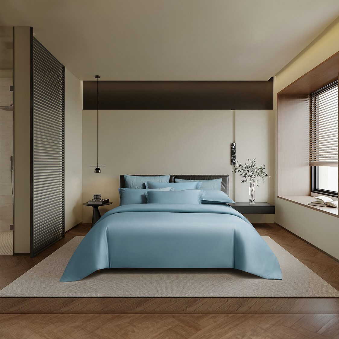 Kinu Botany Fitted Sheet / Bed Set Blue