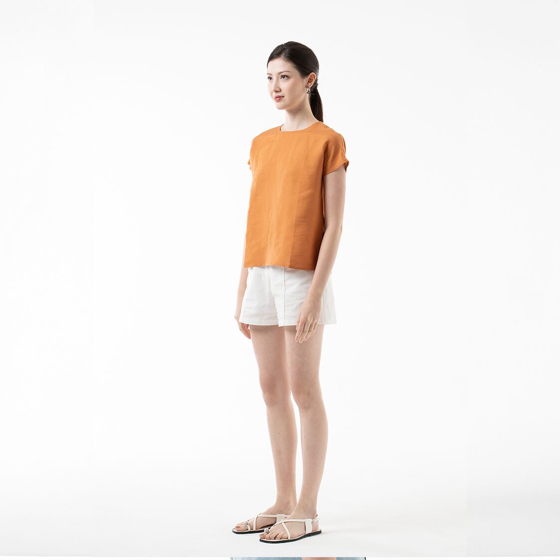 K/WOODS Minimalist Linen Top in Caramel