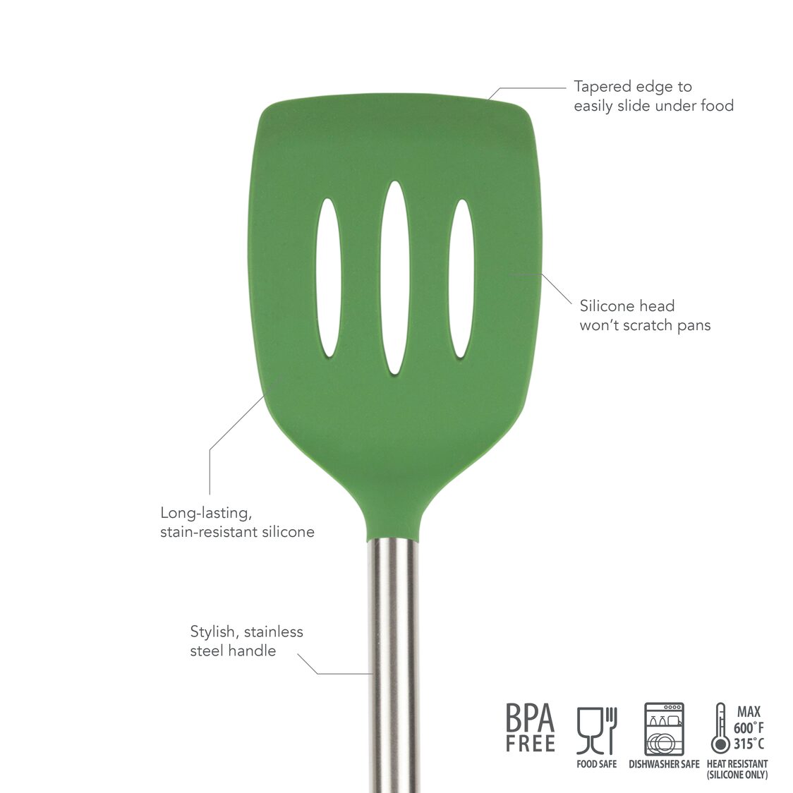 Tovolo Silicone Slotted Turner with Stainless Steel Handle - Pesto