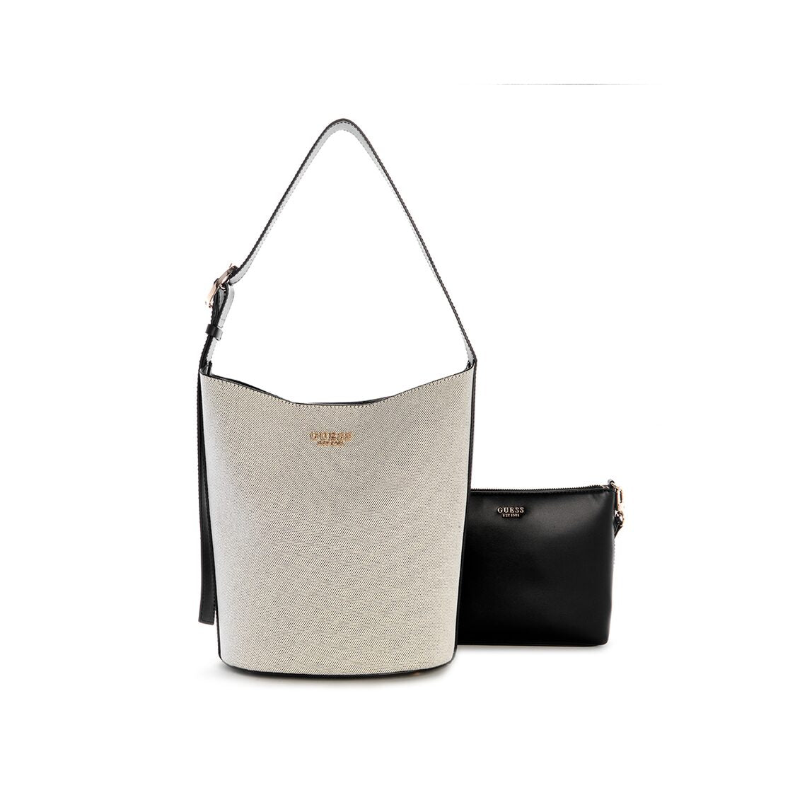 NICOLETTE LRG BUCKET SHOULDER BAG,NATURAL/BLACK
