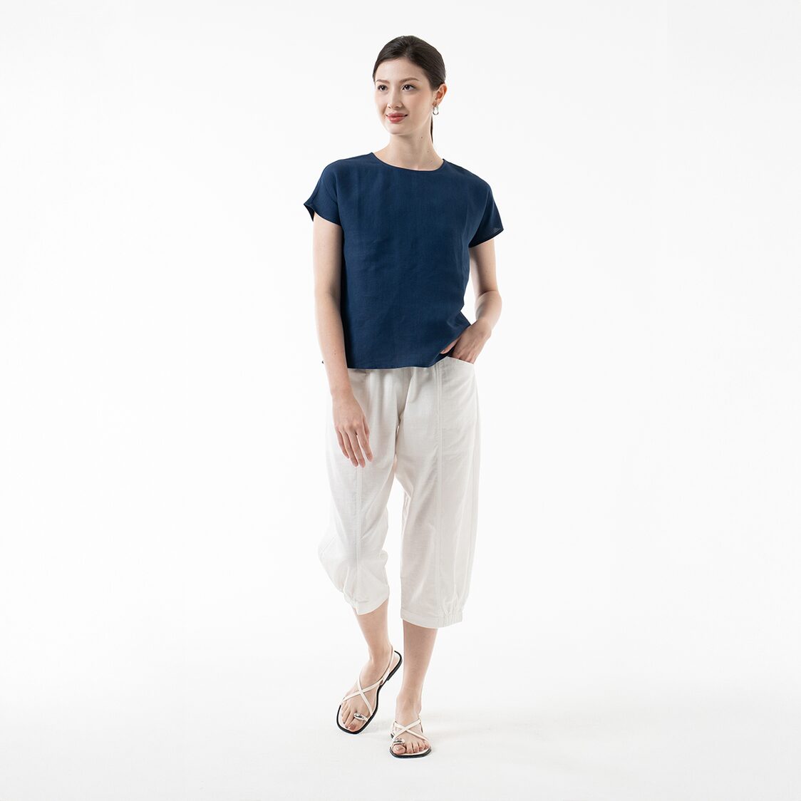K/WOODS Minimalist Linen Top in Midnight Blue