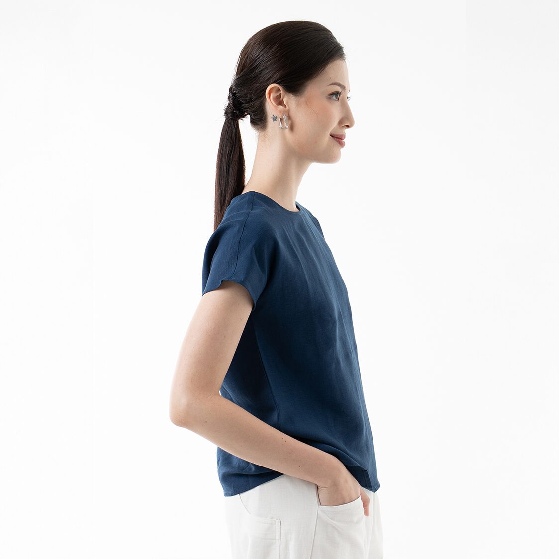 K/WOODS Minimalist Linen Top in Midnight Blue
