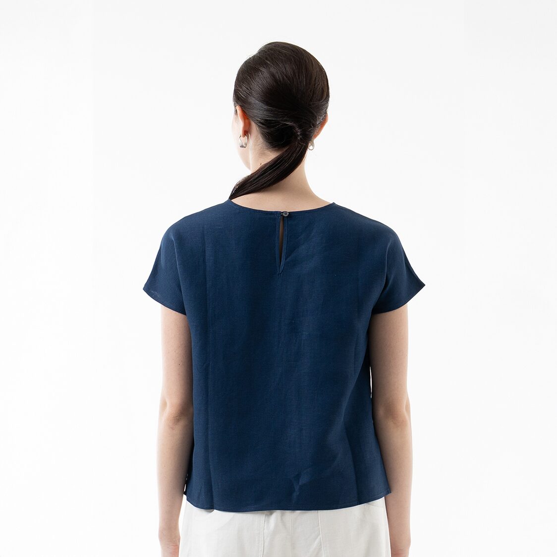 K/WOODS Minimalist Linen Top in Midnight Blue