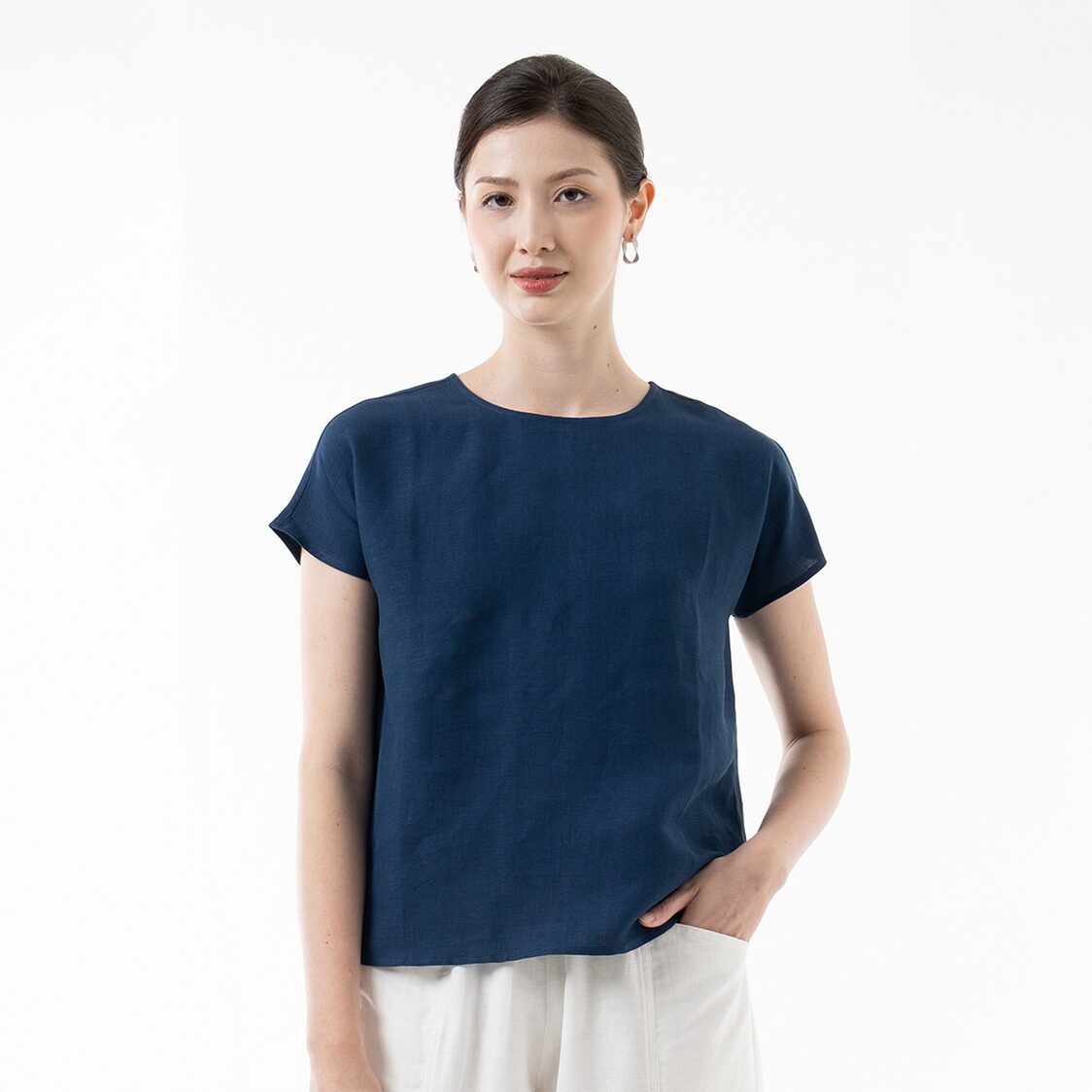 K/WOODS Minimalist Linen Top in Midnight Blue
