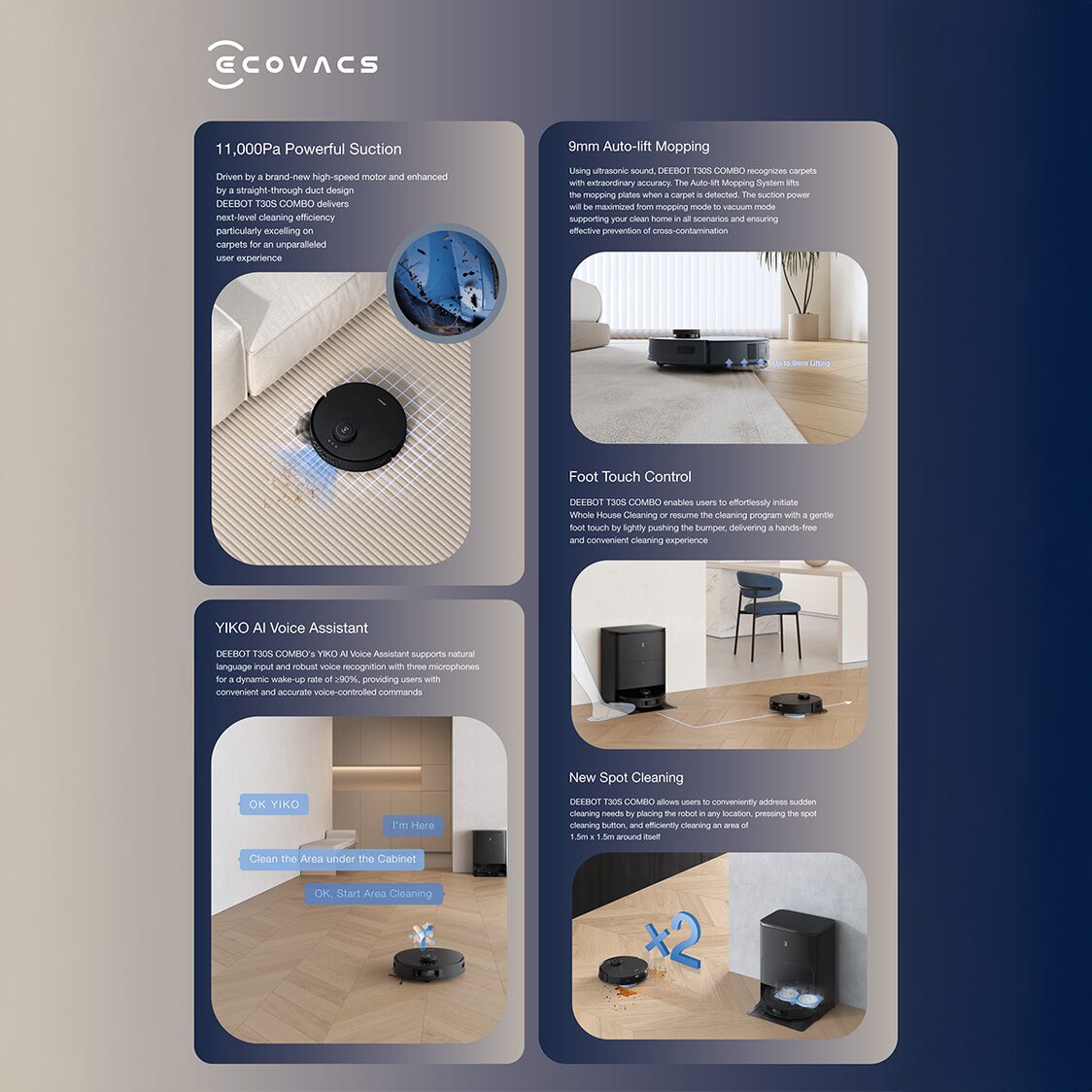 Ecovacs Deebot T30S Combo - Black