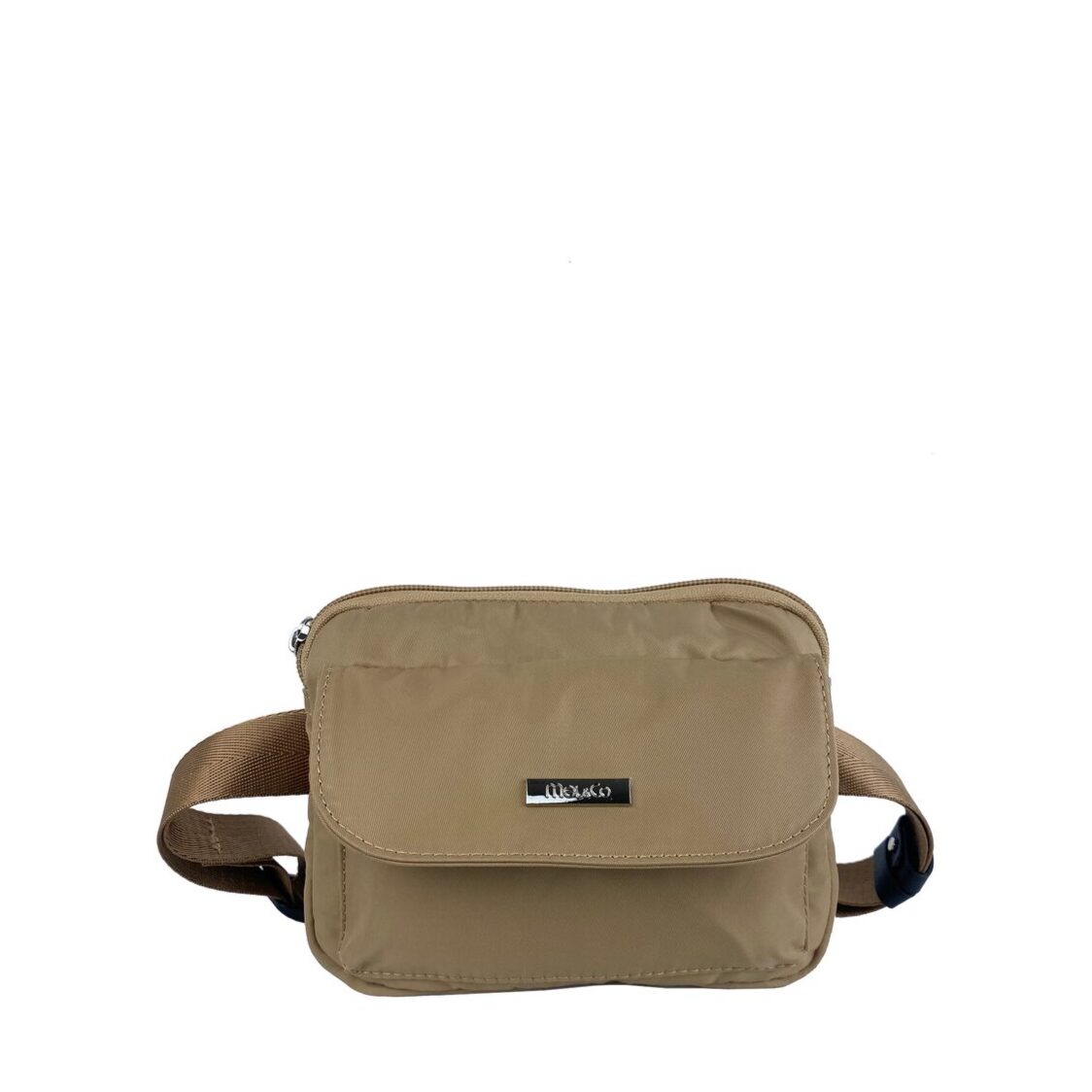 Mel&Co Nylon Waist Pouch With Front Flap Pocket Beige