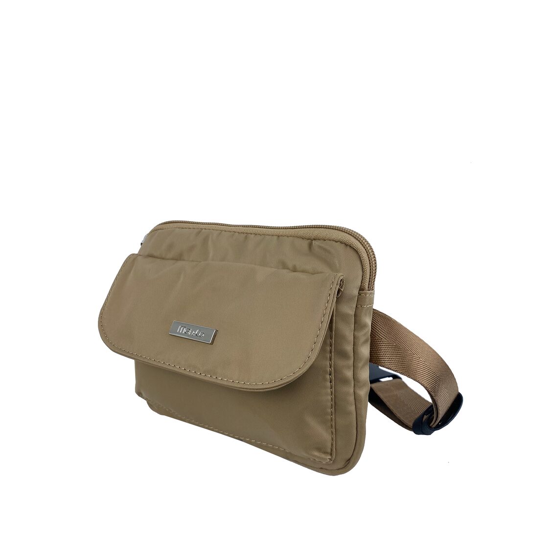Mel&Co Nylon Waist Pouch With Front Flap Pocket Beige