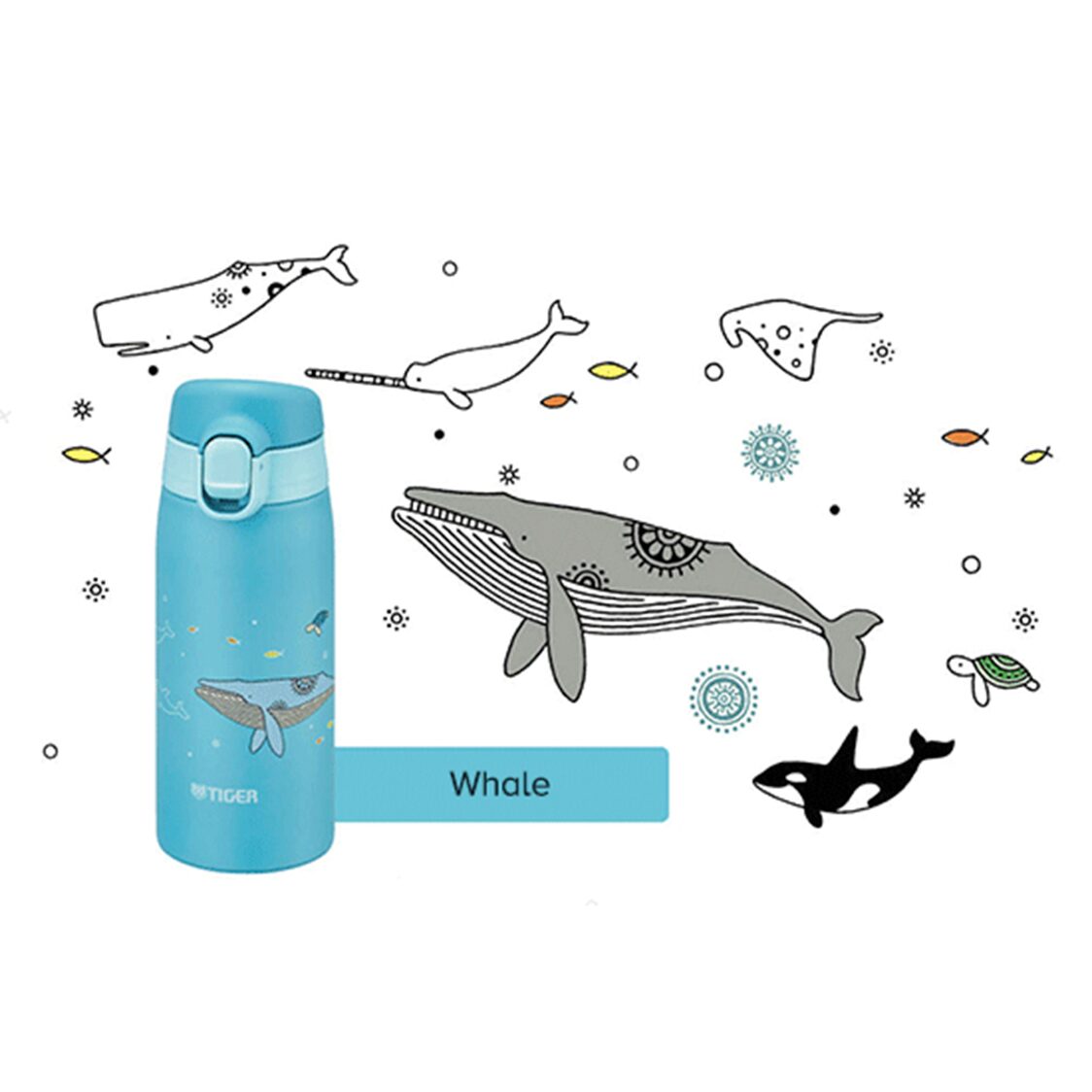 TIGER Double Stainless Steel Bottle 350ml - Whale (MCT-A035 A)