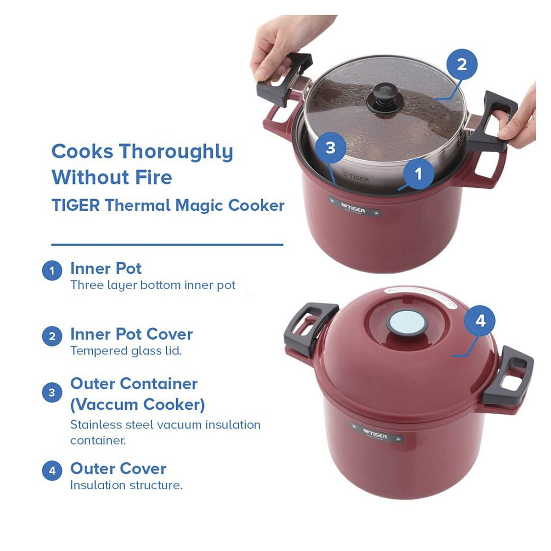 TIGER Thermal Magic Cooker 4.5L - Red (NFH-G450 RJ)