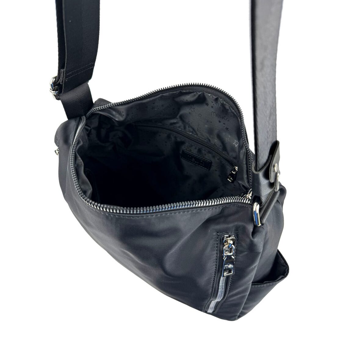 Mel&Co Nylon Shoulder Sling Bag With Twin Zipper Pockets Black Mel&Co Nylon Shoulder Sling Bag With Twin Zipper Pockets