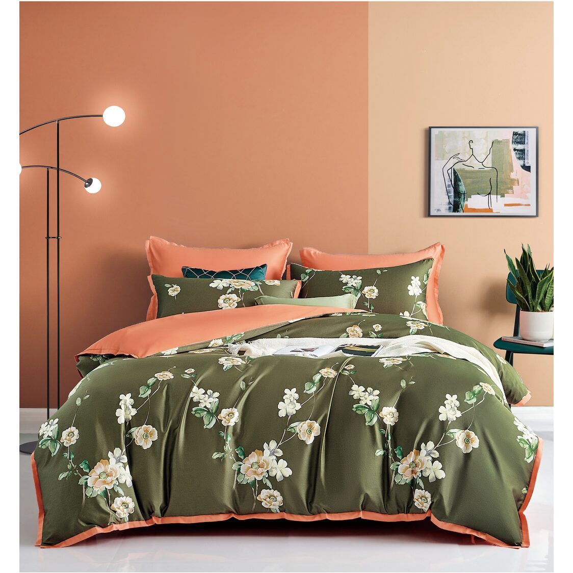 Kiff Carnation II Fitted Sheet/Bed Set Green/Orange
