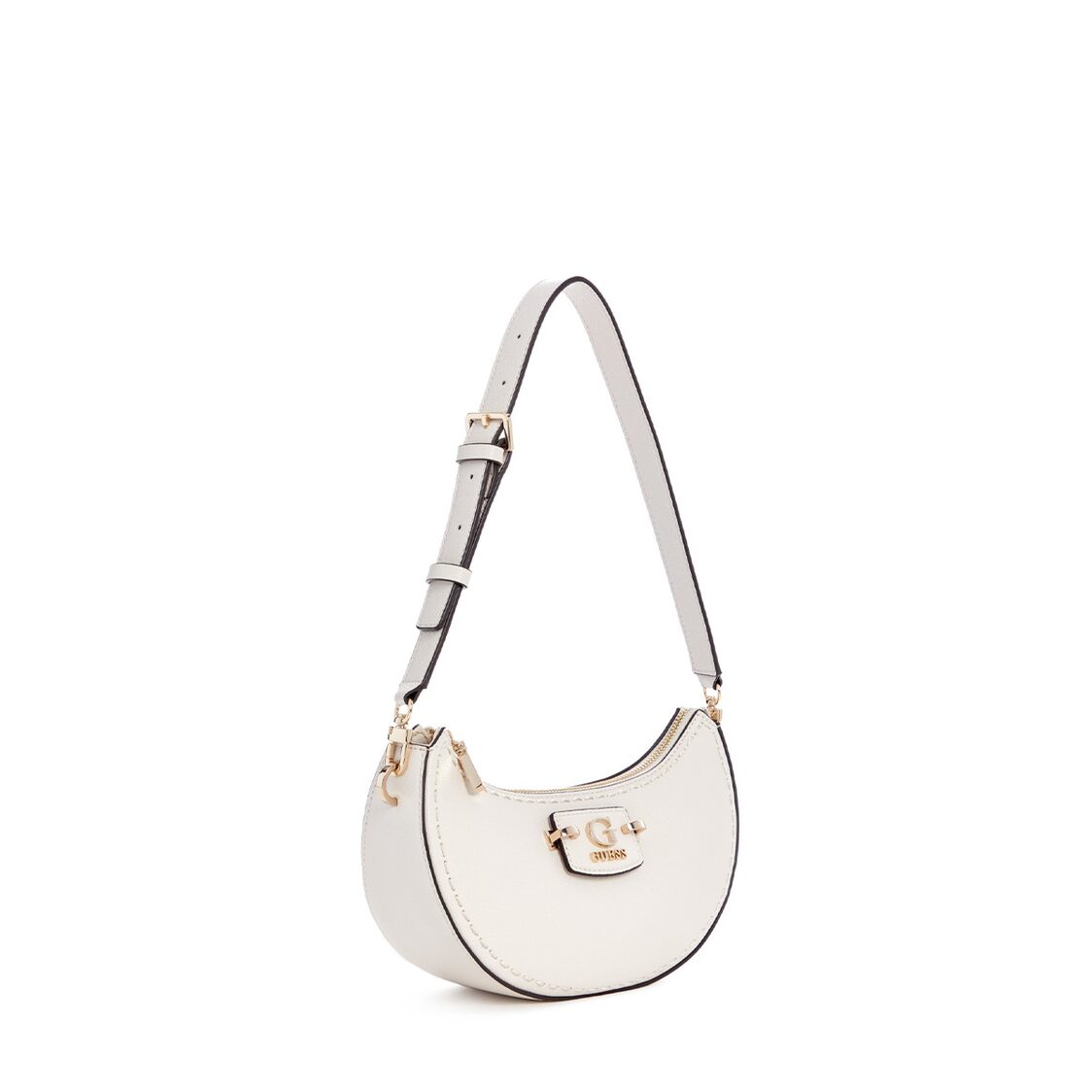 Guess Nastra Top Zip Shoulder Bag, Off White