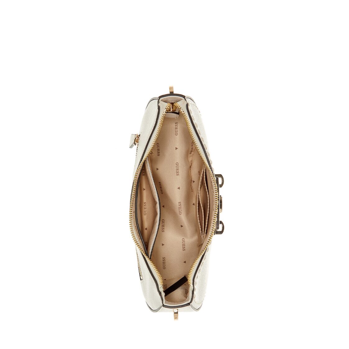 Guess Nastra Top Zip Shoulder Bag, Off White