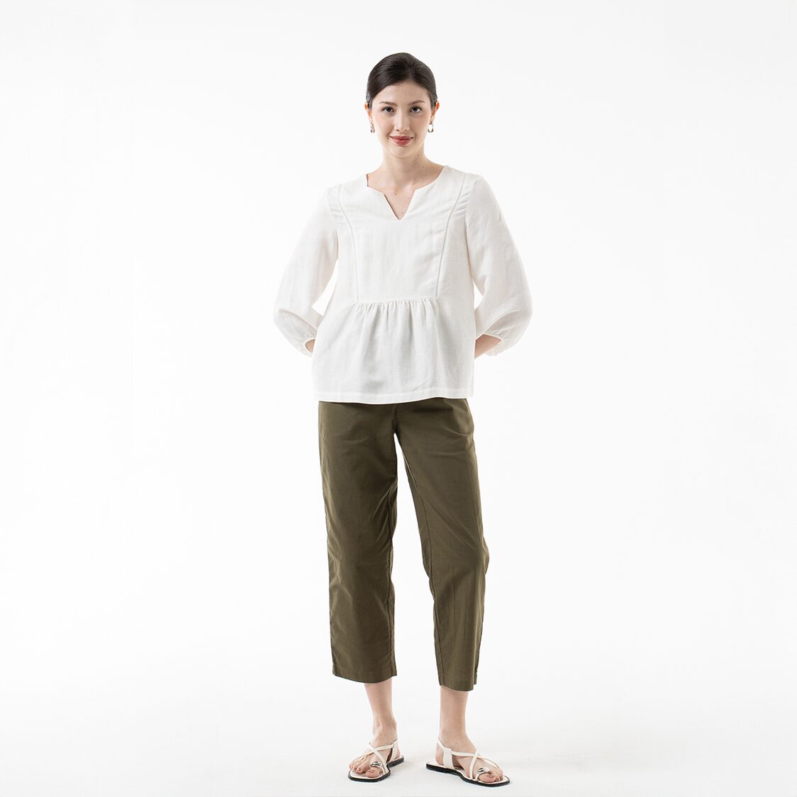 K/WOODS Modern Folk Peplum Top in Off White