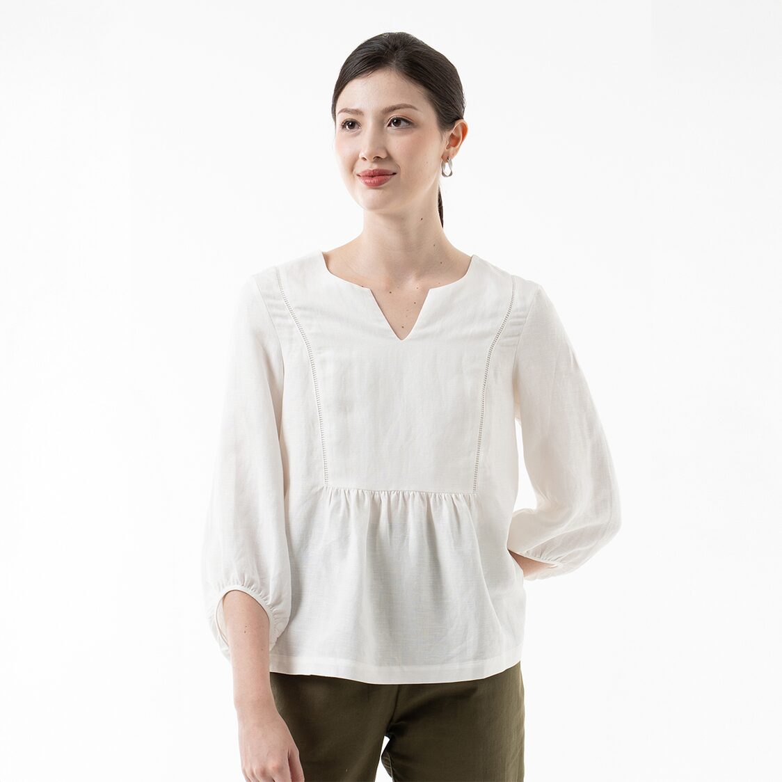 K/WOODS Modern Folk Peplum Top in Off White