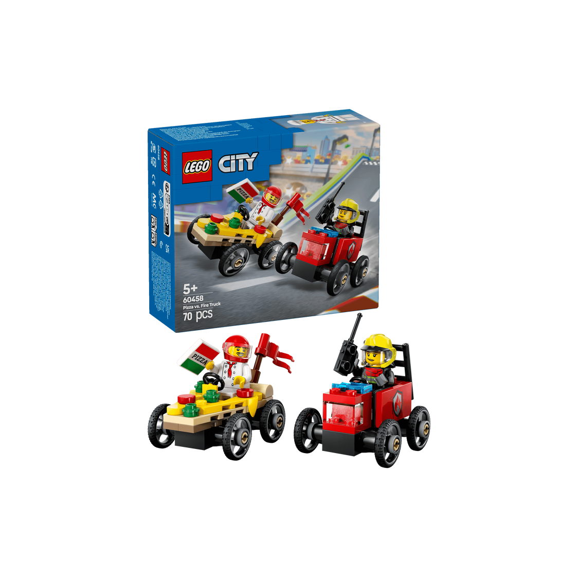 Lego Pizza vs. Fire Truck Race Car Pack 60458
