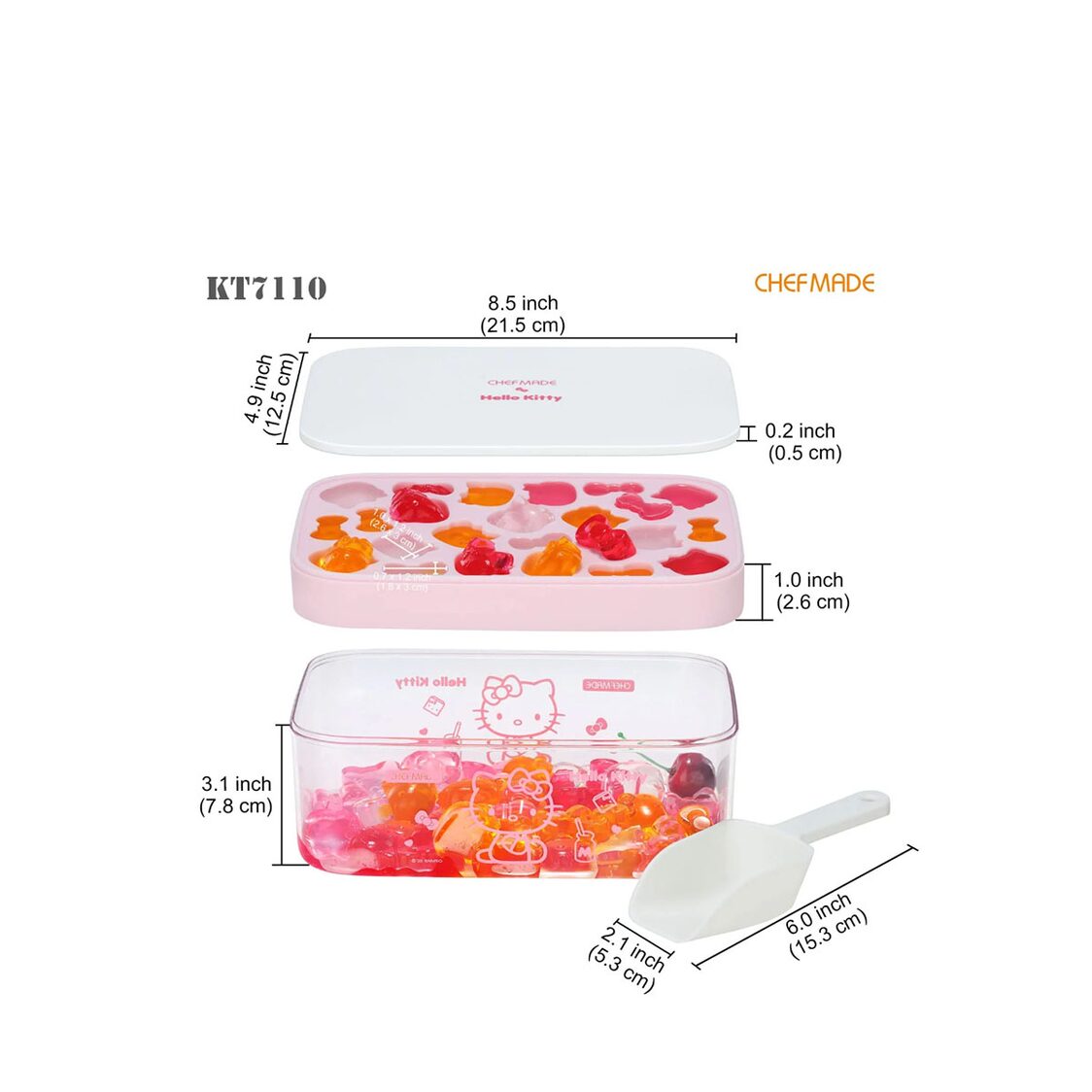 CHEFMADE Hello Kitty Ice Cube Tray with Lid and Bin 1898CM-KT7110