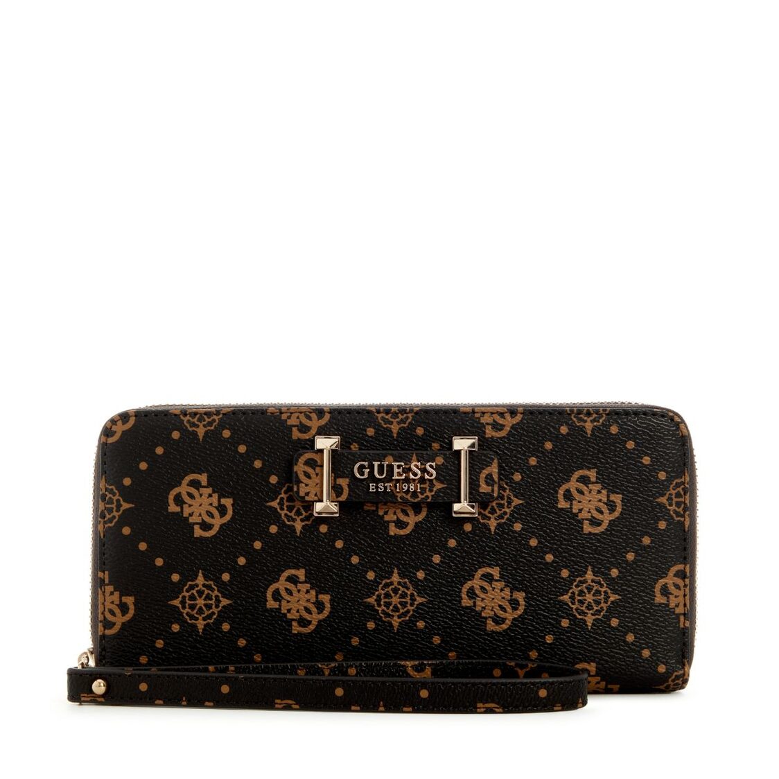 Guess Silia Slg Large Zip Around,Espresso Logo