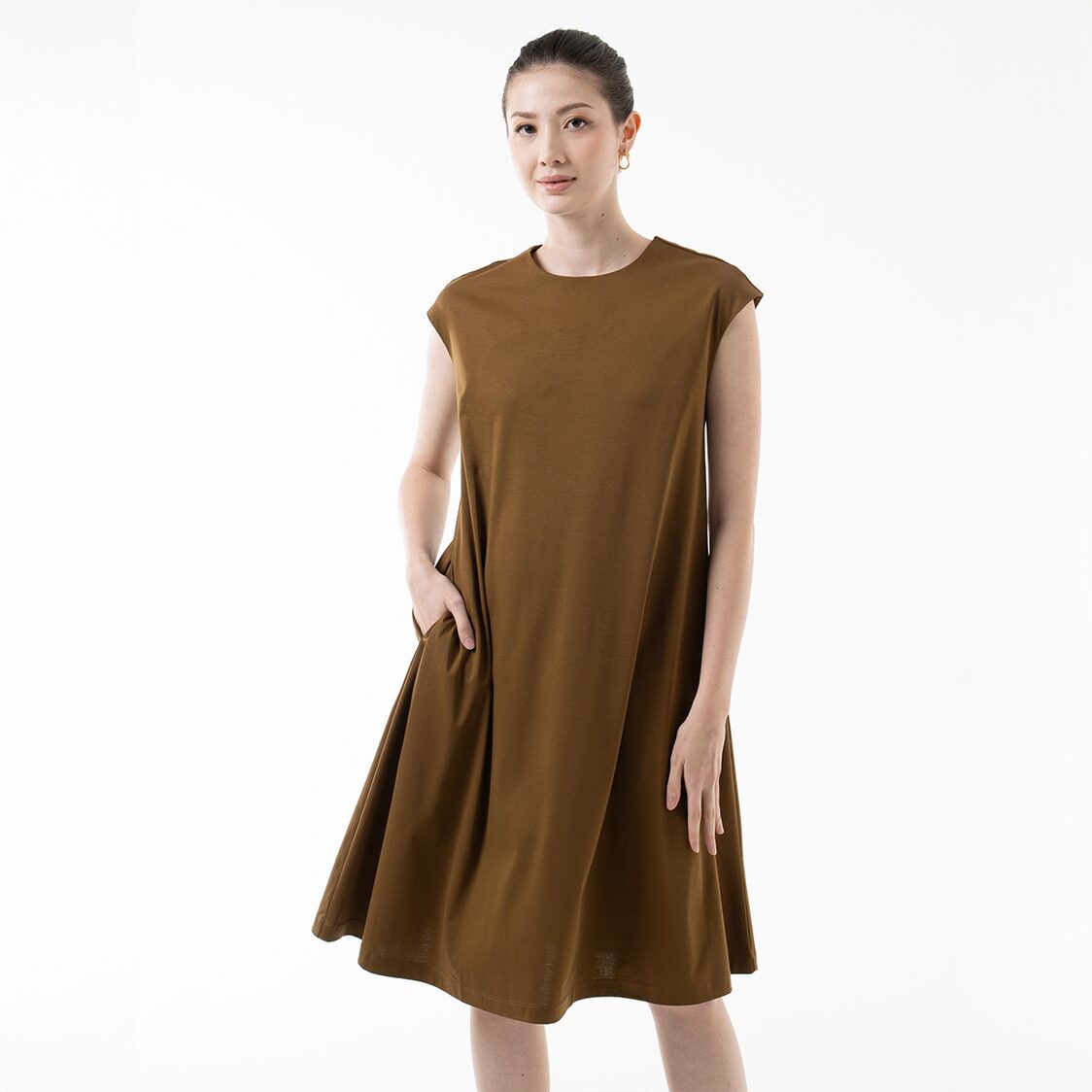 K/WOODS Essential Flow Midi Dress in Fried Olive