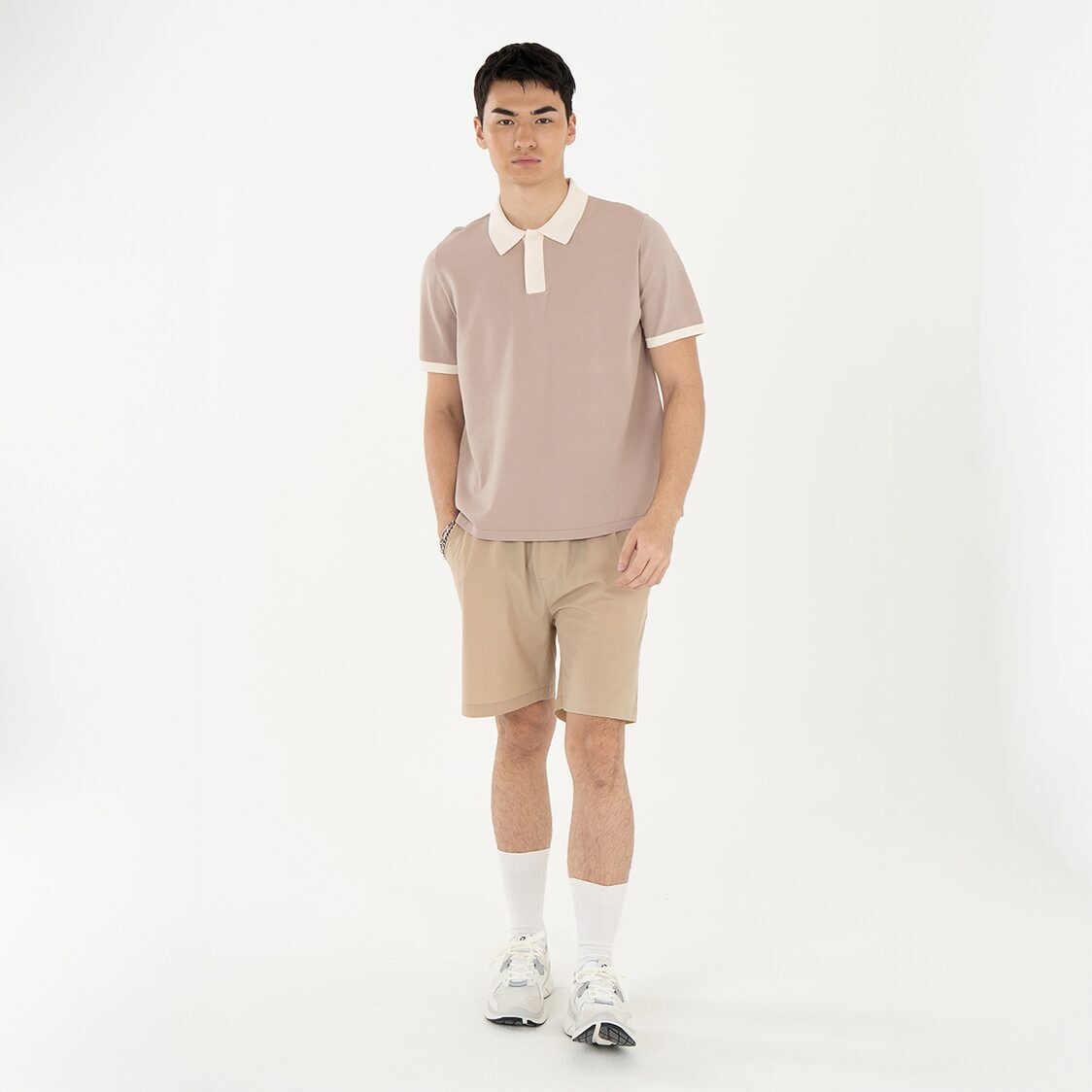 K/WOODS Ice Cool Loom Contrast Polo in Khaki