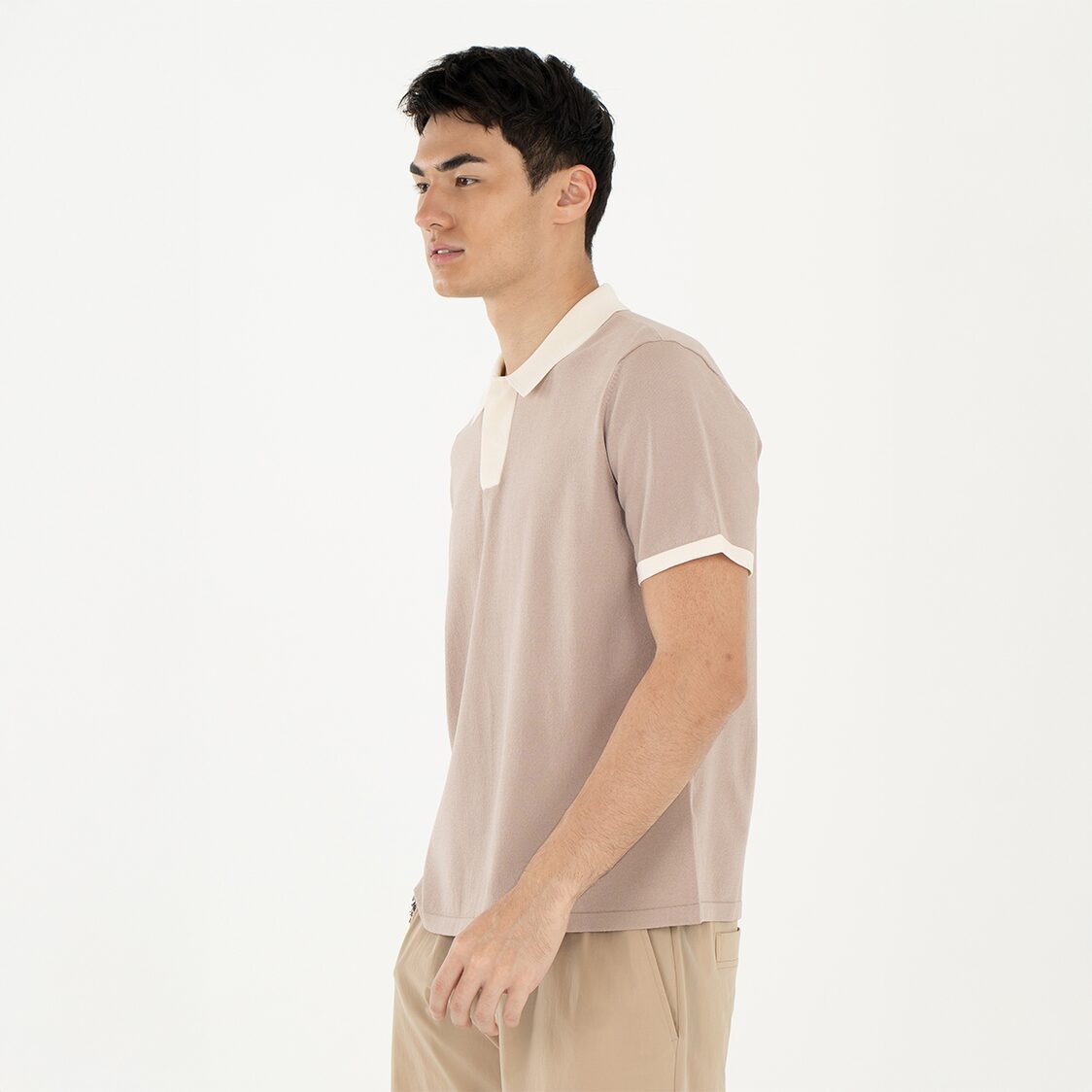 K/WOODS Ice Cool Loom Contrast Polo in Khaki