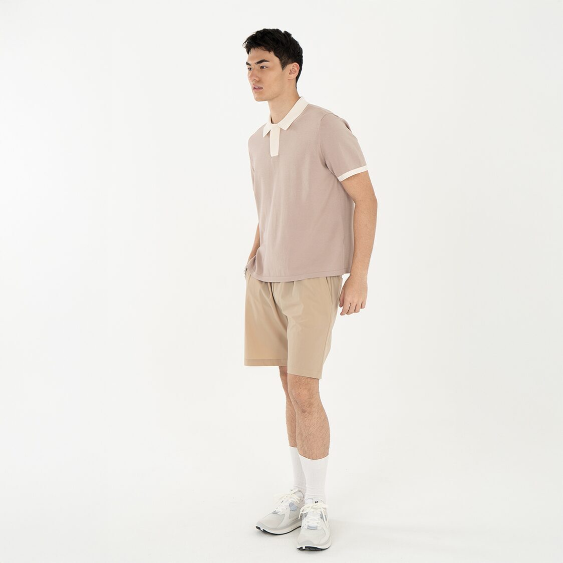 K/WOODS Ice Cool Loom Contrast Polo in Khaki