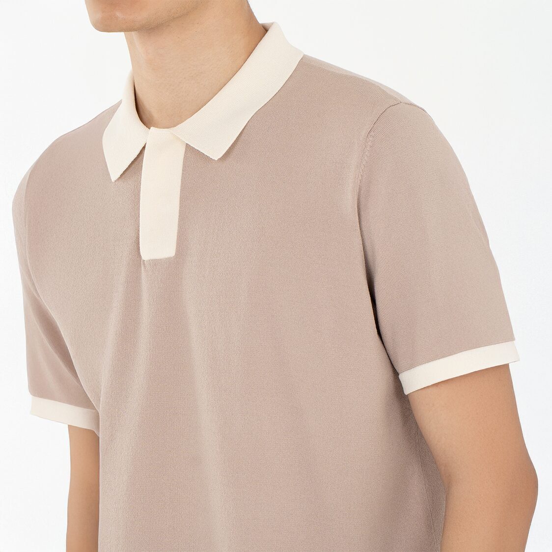 K/WOODS Ice Cool Loom Contrast Polo in Khaki