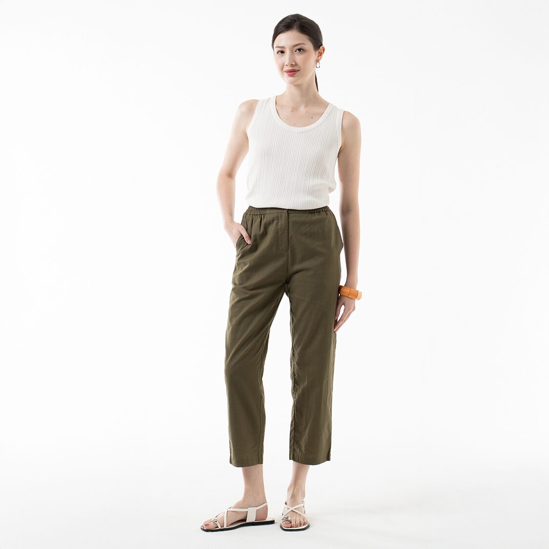 K/WOODS Breezy Linen Pants in Dark Olive