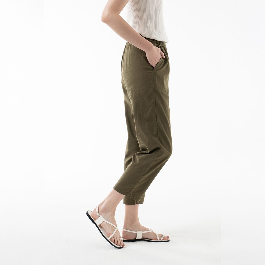 K/WOODS Breezy Linen Pants in Dark Olive