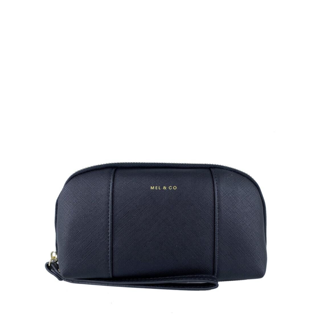 Mel&Co Saffiano-Effect Loop Handle Zip-Around Wristlet Pouch Black