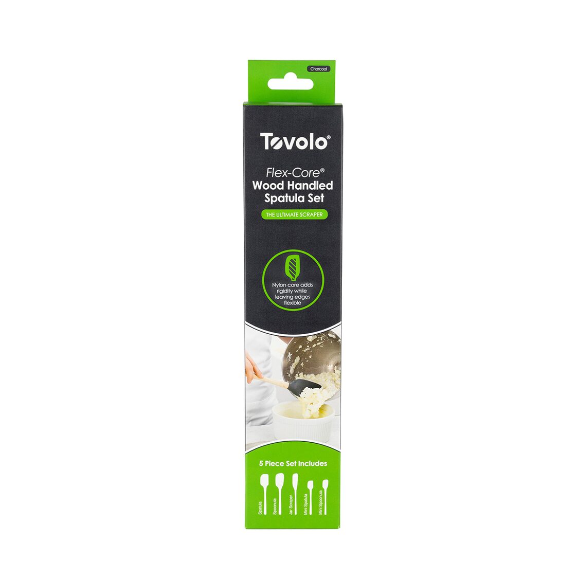 Tovolo Flex-Core Spatula Wood Handled Set S/5 - Charcoal