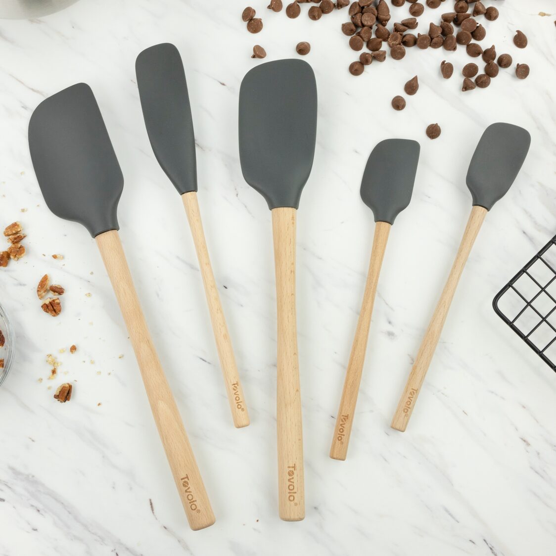 Tovolo Flex-Core Spatula Wood Handled Set S/5 - Charcoal