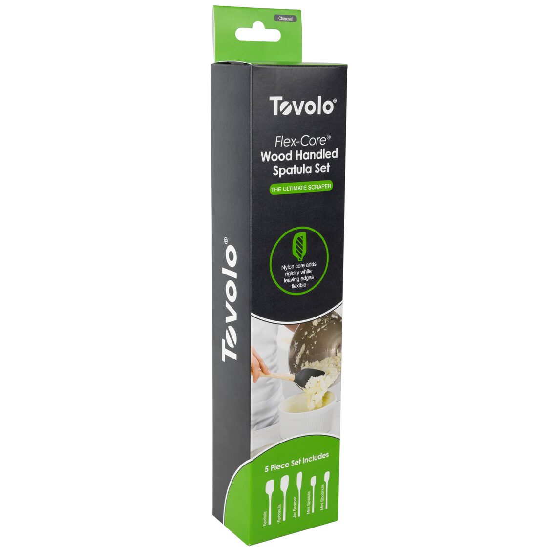 Tovolo Flex-Core Spatula Wood Handled Set S/5 - Charcoal