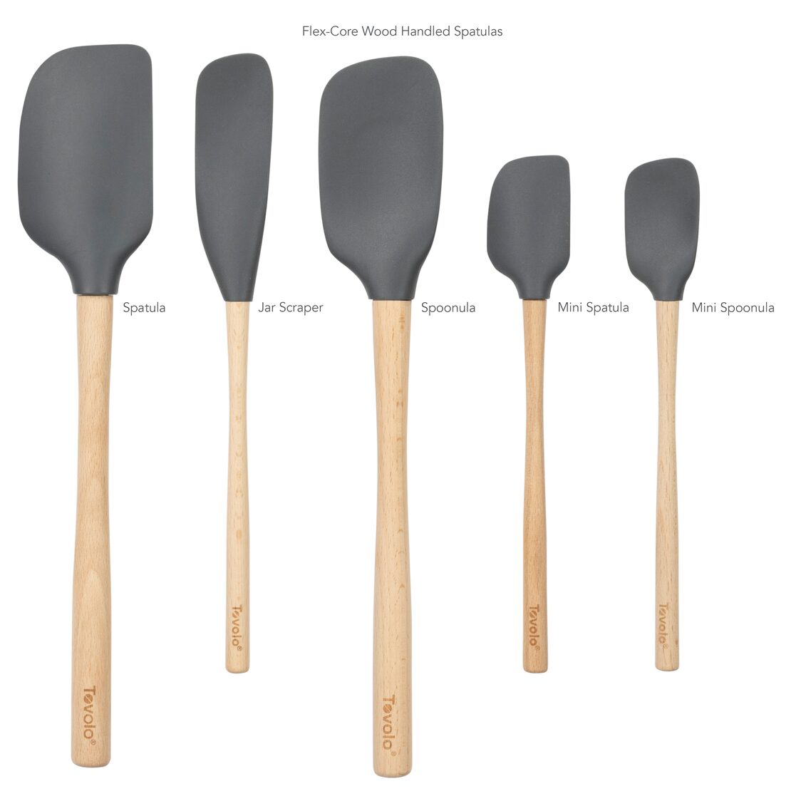 Tovolo Flex-Core Spatula Wood Handled Set S/5 - Charcoal