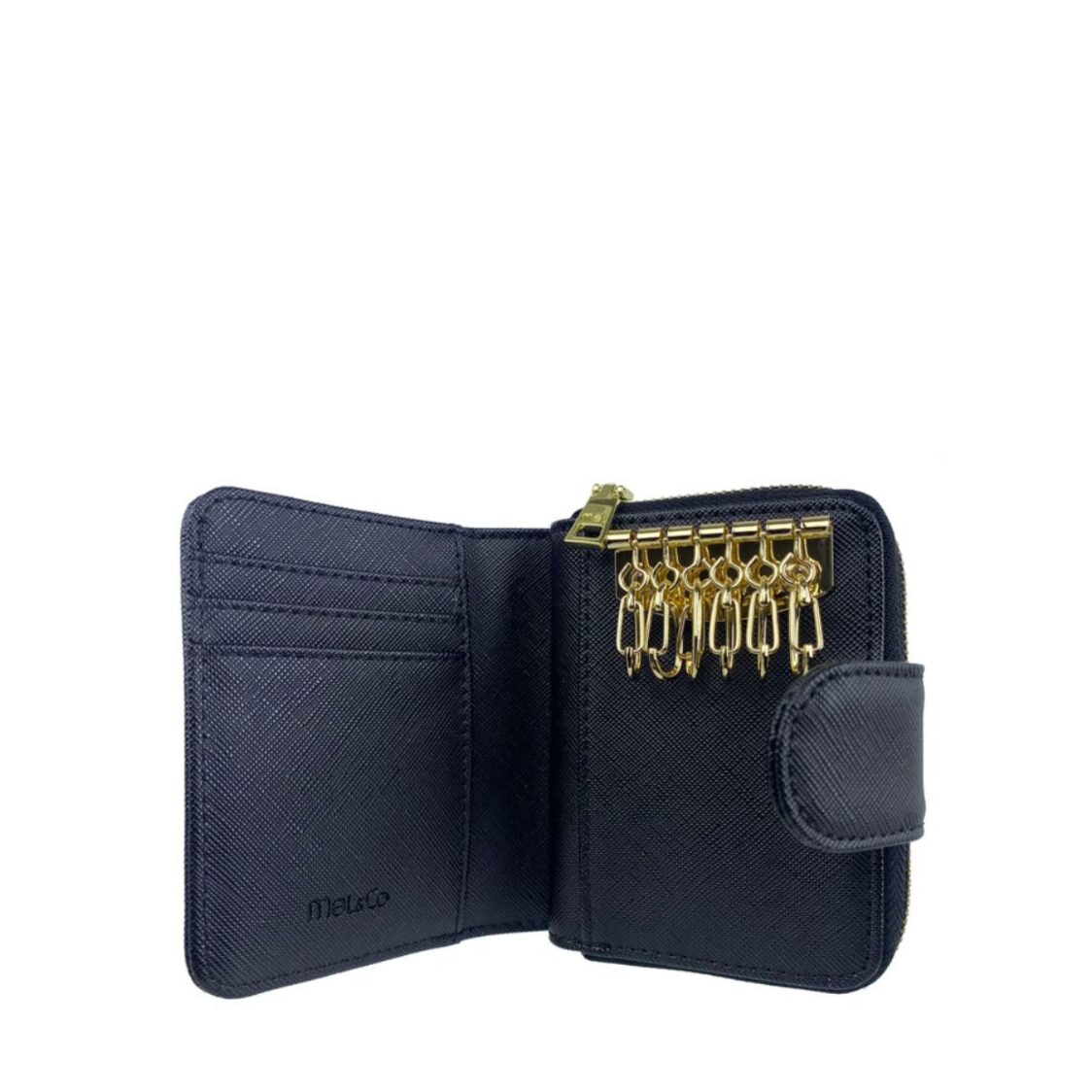 Mel&Co Saffiano Leatherette Key Holder with Zipped Gusset Black