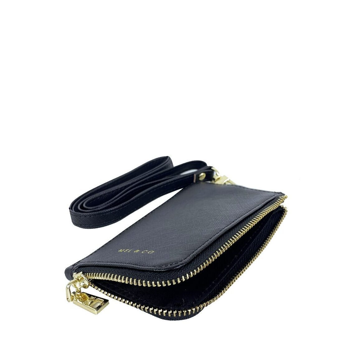 Mel&Co Saffiano-Effect Zip-Up Lanyard Card Holder