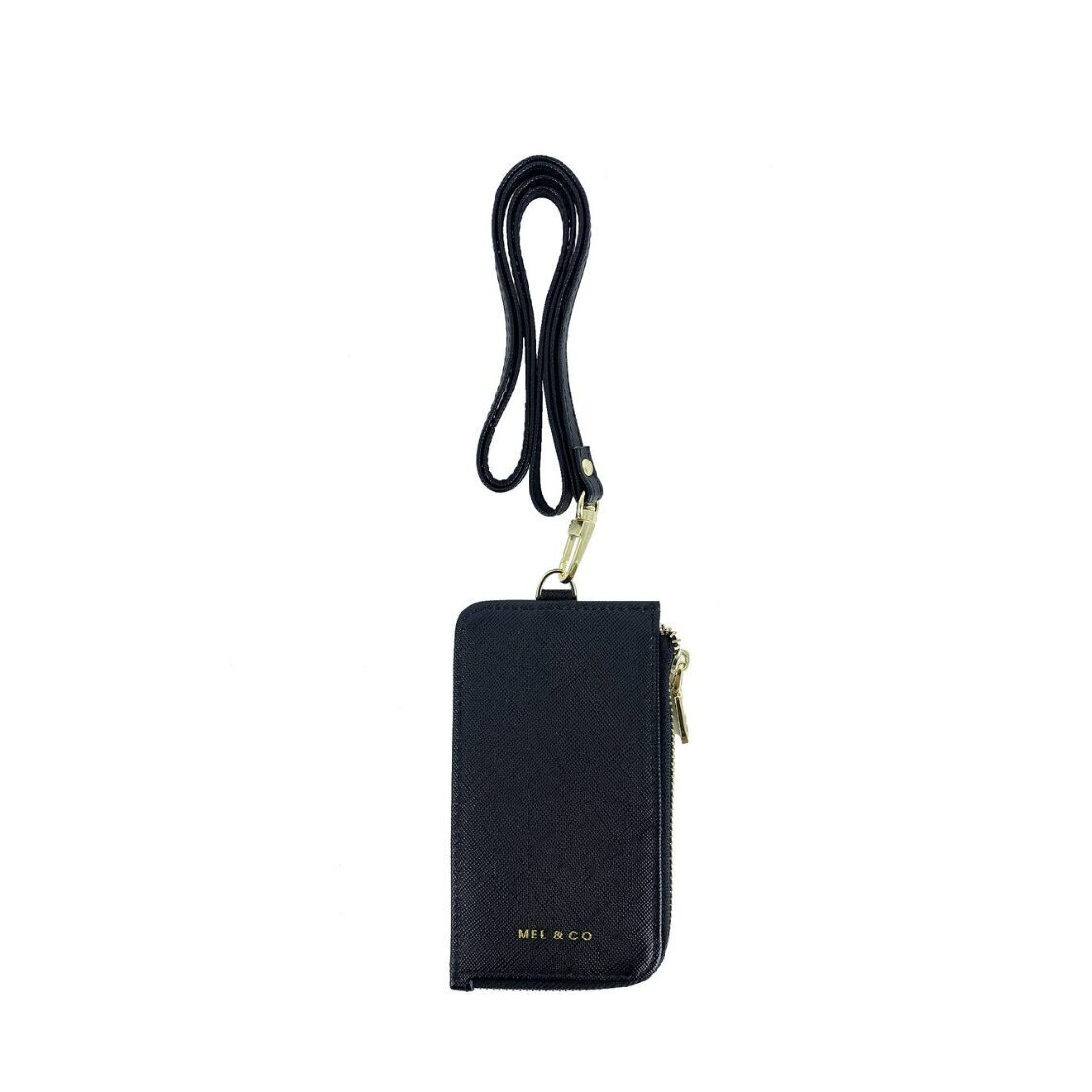 Mel&Co Saffiano-Effect Zip-Up Lanyard Card Holder
