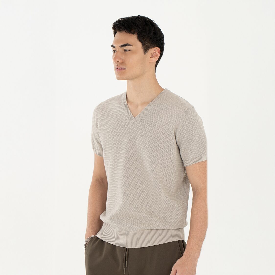 K/WOODS Mens Calmline V-neck  - Almond