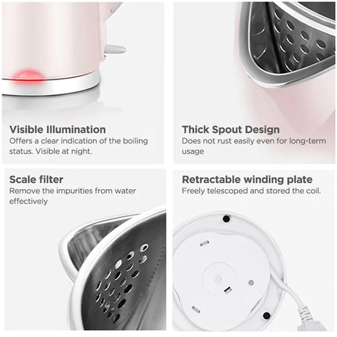 MIDEA 1.7L 1800W Double Wall Electric Kettle – Pink (MKHJ-1705)