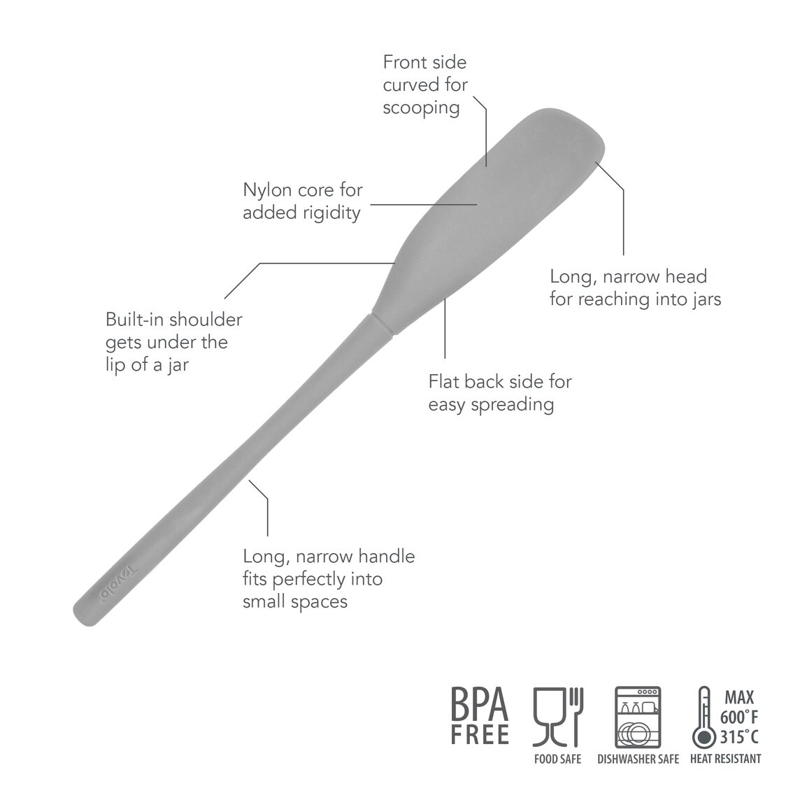 Tovolo Flex-Core All Silicone Jar Scraper Oyster Gray