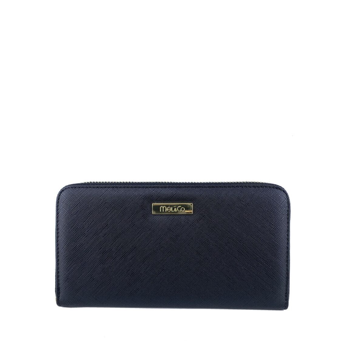 Mel&Co Saffiano Leatherette Zip-Around Long Wallet Black