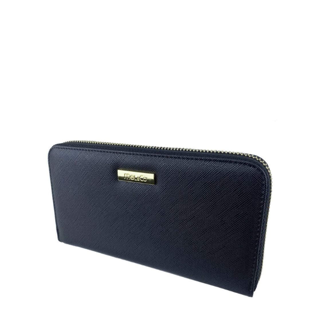 Mel&Co Saffiano Leatherette Zip-Around Long Wallet Black