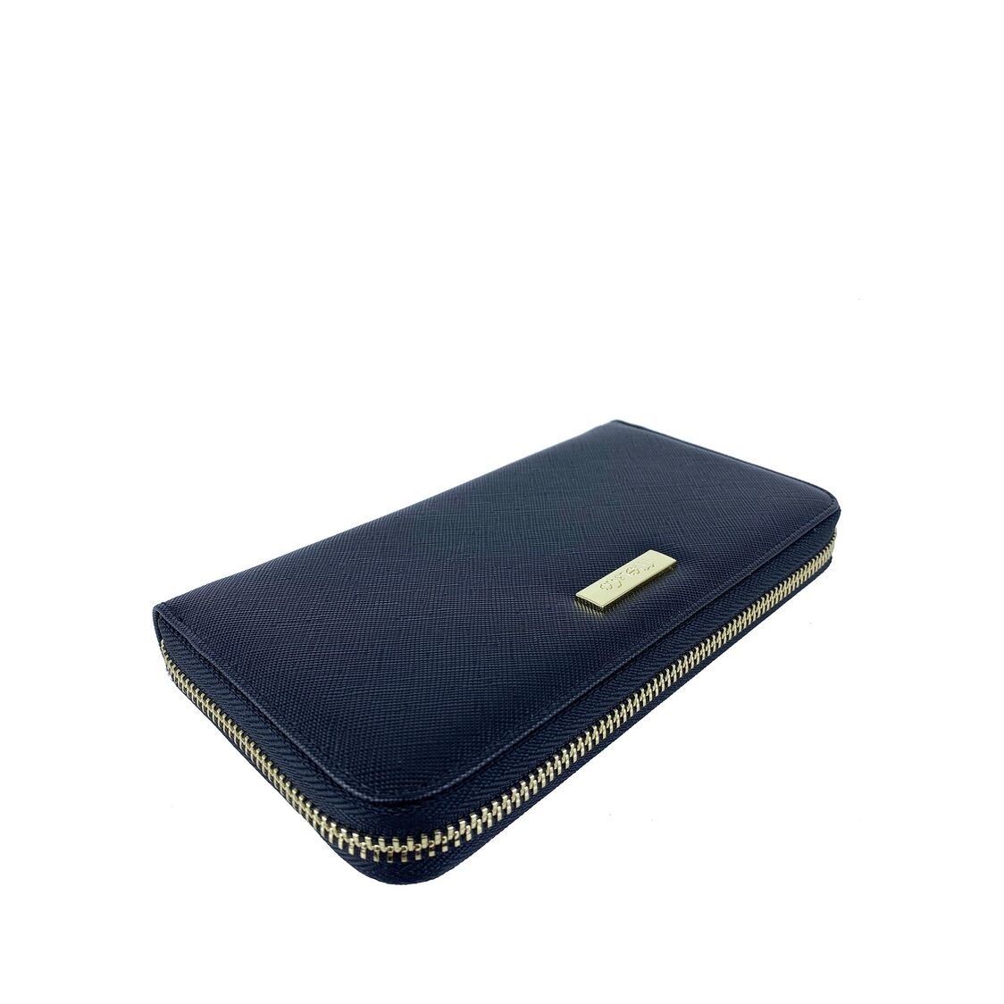 Mel&Co Saffiano Leatherette Zip-Around Long Wallet Black