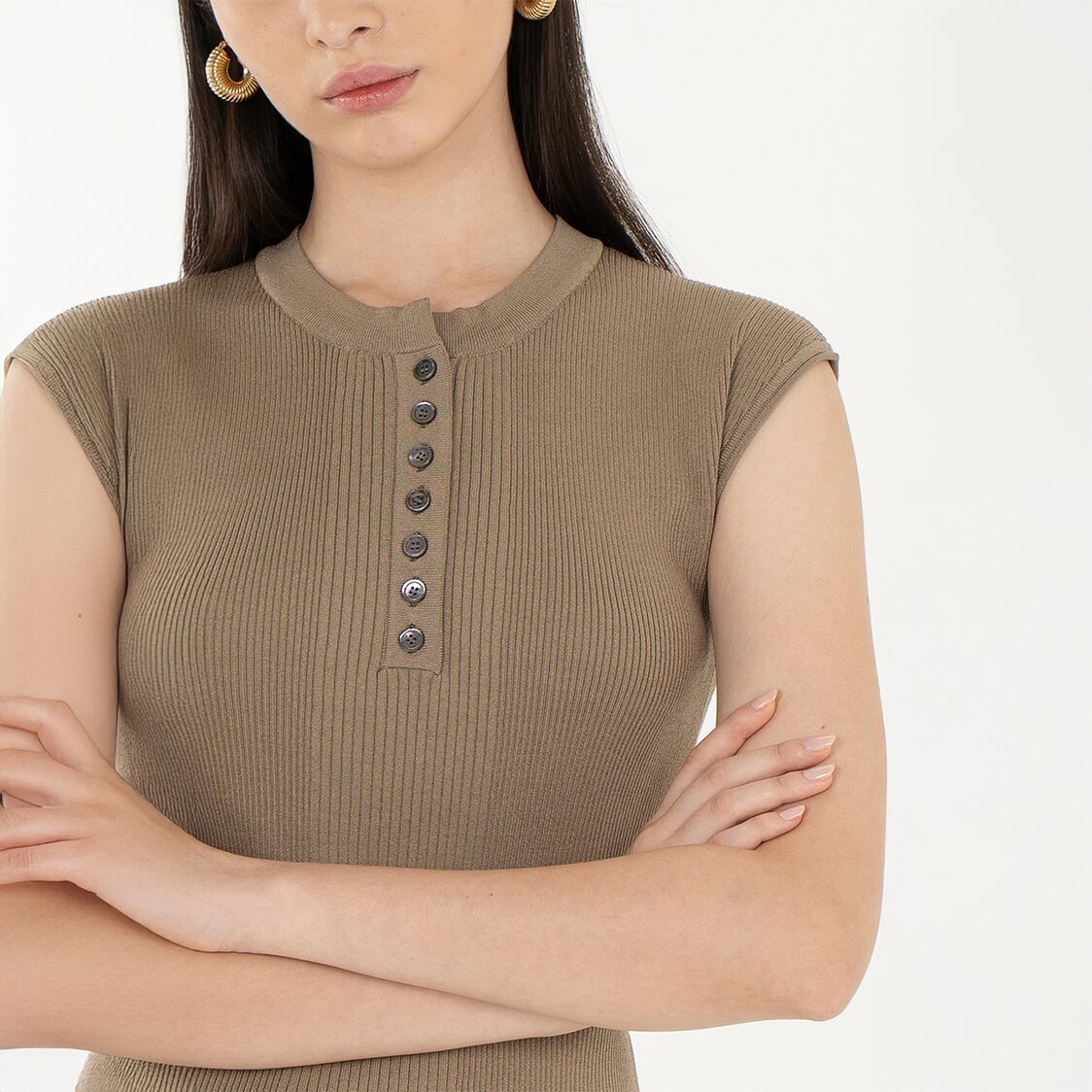 K/WOODS Ice Cool Urban Edge Rib Top in Camel