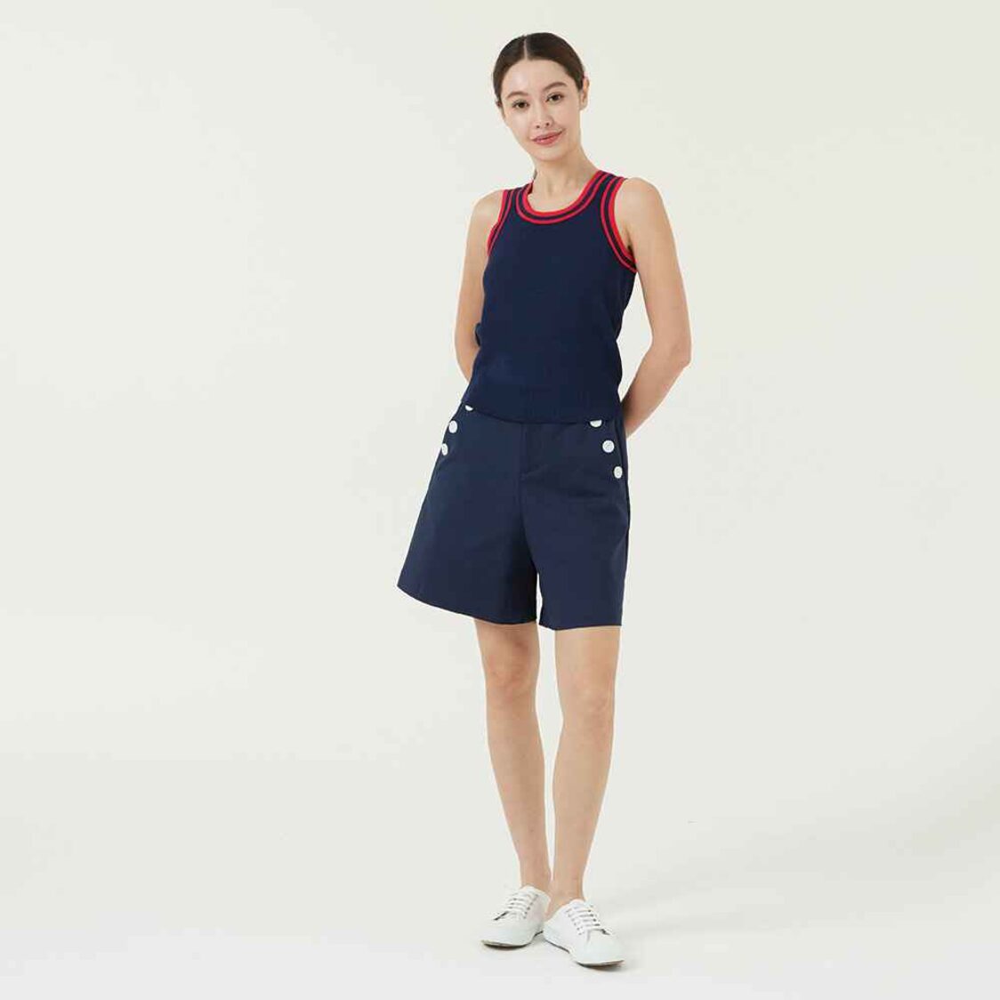 K/WOODS Sleeveless Knit Top In Navy