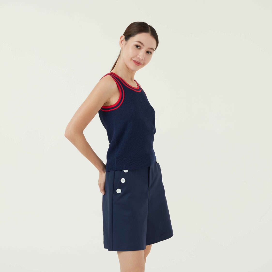 K/WOODS Sleeveless Knit Top In Navy
